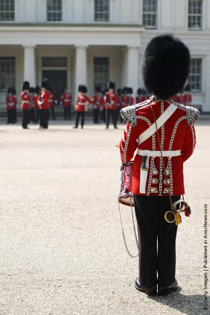 Soldiers From The Foot Guards Of The Household Division Prepare Ahead Of The Royal Wedding