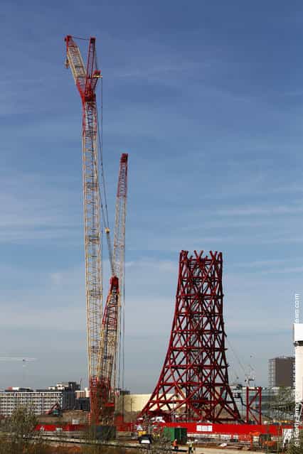 A general view of the construction of the ArcelorMittal Orbit designed by artist Anish Kapoor ahead of the London 2012 Olympic Games at the Olympic Park