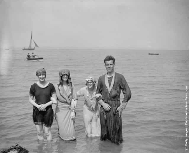 Bashful bathers take to the waters at Southend-on-Sea, 1919