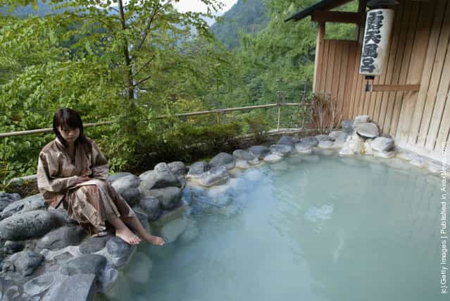 Japanese woman takes a bath