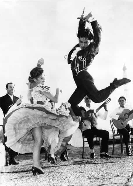 Spanish flamenco dancers Rosario and Antonio rehearse on the terrace of the Champs Elysees Theatre in Paris