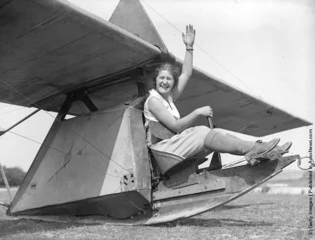 1933: A college student prepares to try out a small glider at the London Gliding Club on Dunstable Downs