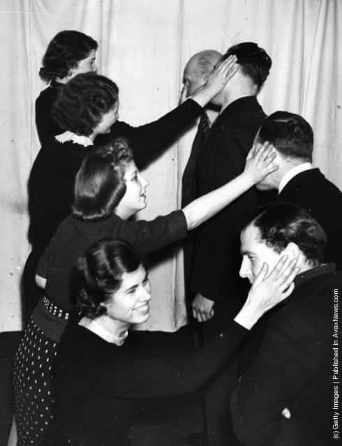 1939: Four students at a Liverpool drama school enjoy a lesson in face-slapping