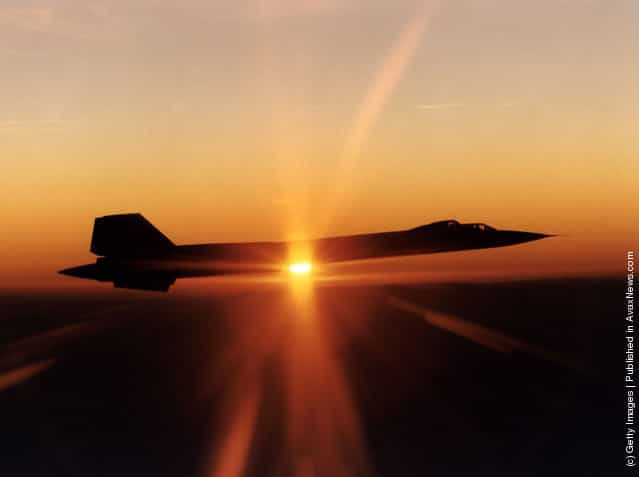 SR-71 Blackbird arial reconnaissance aircraft photographed at sunset