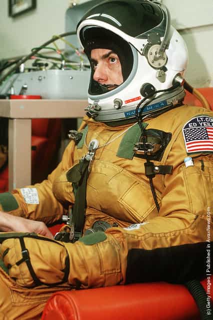 Lt. Col. Raymond E. Yeilding, pilot, sits in his flight suit prior to his recordbreaking, coast-to-coast flight in an SR-71 aircraft