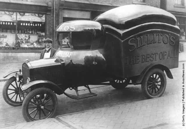 1925: Baker has constructed a delivery van with the drivers cab and the van in the shape of loaves of bread