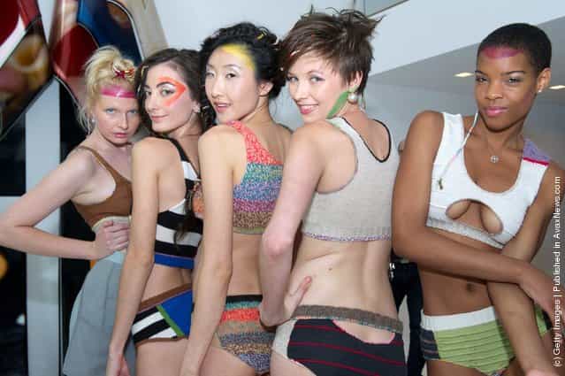 Models bare all at the latest DEGEN Spring 2012 presentation during Mercedes Benz Fashion Week at Artisanal House