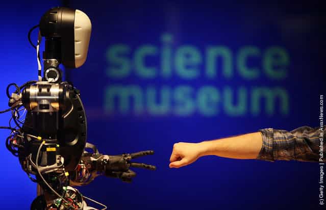 Life-size humanoid robot BERTI (Bristol EluMotion Robotic Torso number 1 or RT-1) plays the game rock-paper-scissors