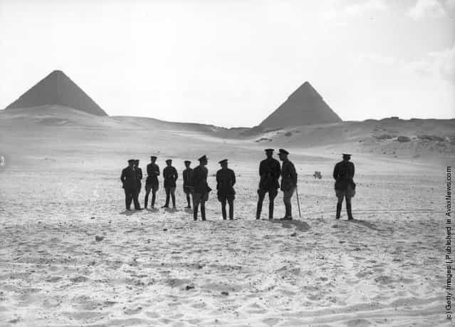 1934: General Sir J. Burnett-Stuart and Lt. Col. Pope at the pyramids prior to inspecting the Kings Hussars