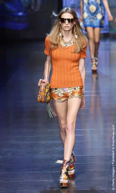 A model walks the runway at the last D&G fashion show as part of Milan Fashion Week Womenswear Spring/Summer 2012