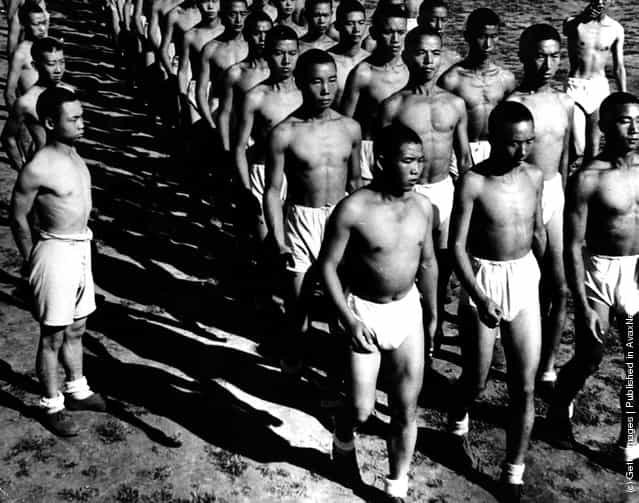 1942: Chinese troops train for fitness and discipline. This group are candidates for commissions within the army
