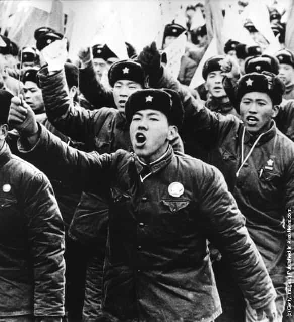1955: Chinese Peoples Liberation Army fighters demonstrating in Peking