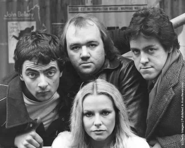 British comedians (left to right) Rowan Atkinson, Mel Smith and Griff Rhys Jones with New Zealand-born comedian Pamela Stephenson