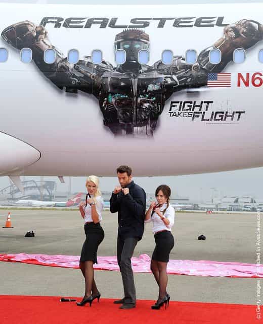 Actor Hugh Jackman attends Virgin America Unveils DreamWorks Pictures' Real Steel Plane With Hugh Jackman