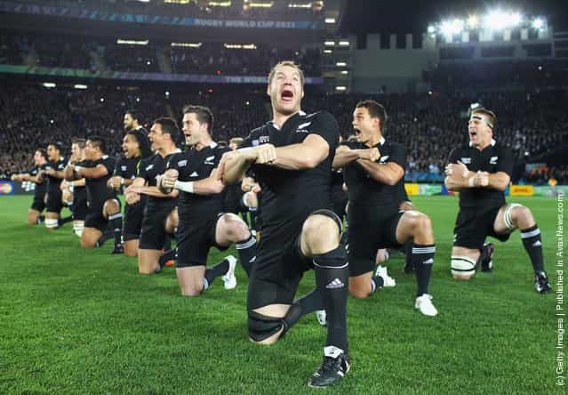The All Blacks perform the Haka during the IRB 2011 Rugby World Cup Pool A match between New Zealand and France at Eden Park in Auckland, New Zealand