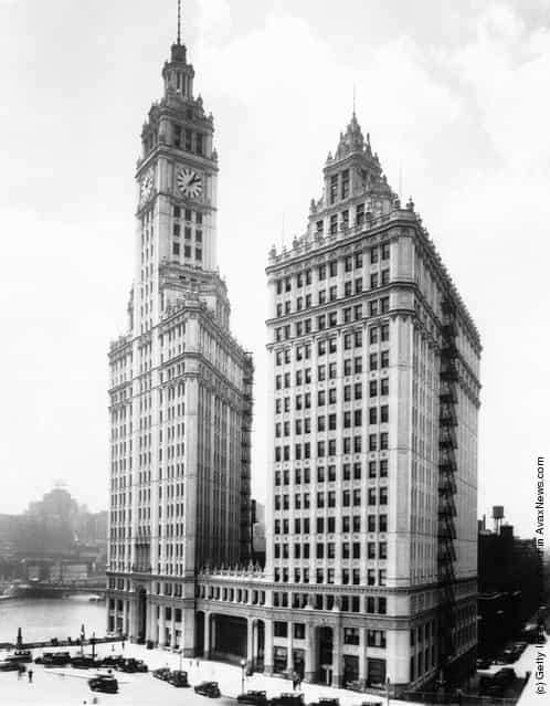 1930: The Wrigley Building in Chicago built for maximum daylight and ventilation by the Wrigley chewing gum company