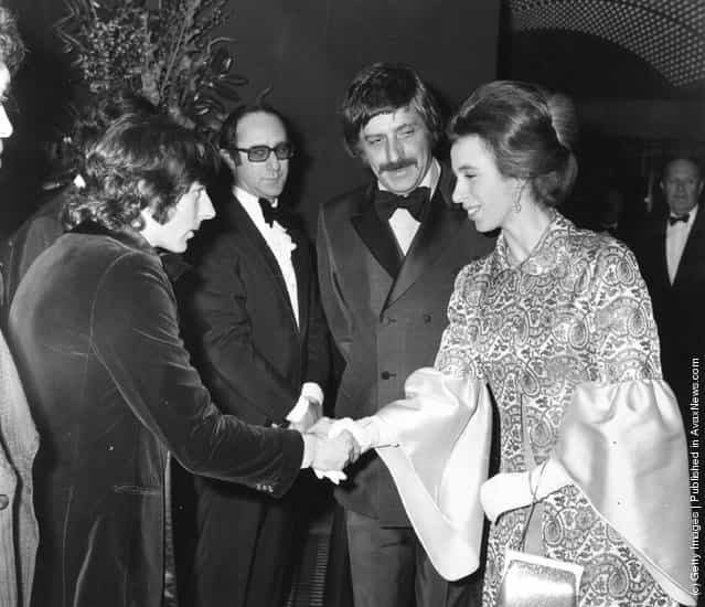 1972: Princess Anne and Polish film director, Roman Polanski shaking hands at the Premiere of Macbeth at Londons Plaza Theatre