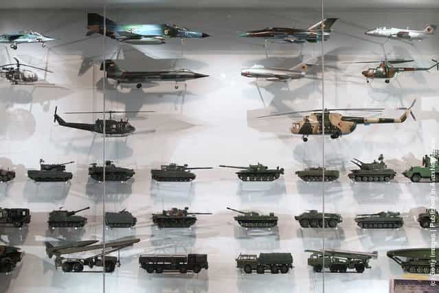 Models of Cold War-era Allied (L) and Soviet Bloc weaponry