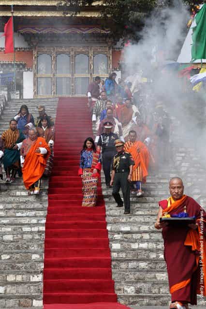 Royal Bride Jetsun Pema is welcomed to a traditional Chipdrel in Wangduephodrang