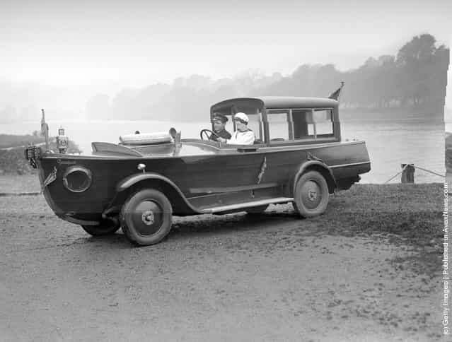 1926: The Peugeot motor-boat car, on a river bank