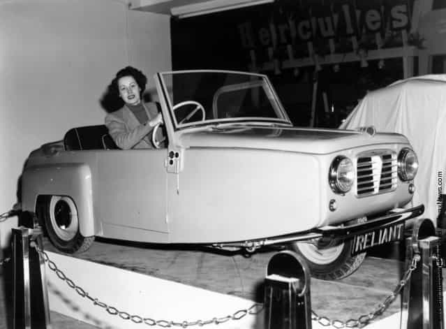 1952: The Regal four-seater coupe, produced by the Reliant Engineering Co., Tamworth, Staffordshire, on show at the Cycle and Motor Cycle Show at Wasrls Court in London