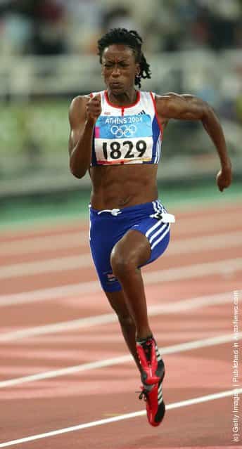 Abiodun Oyepitan of Great Britain competes in the womens 100 metre event