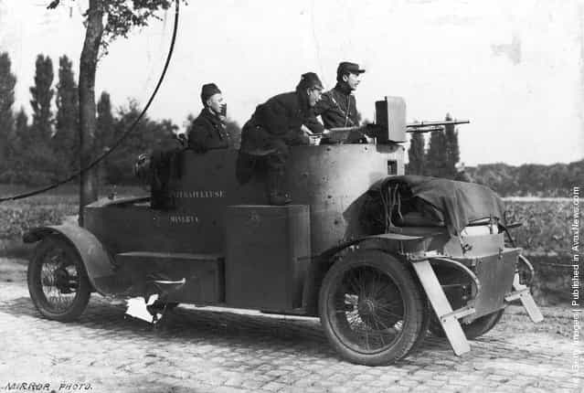 Belgian soldiers driving a Minerva armoured car during the First World War