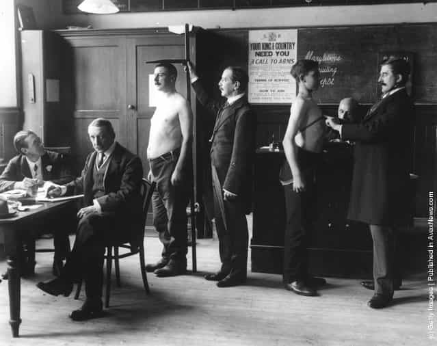 Two men conscripted to the British Army undergoing a medical check-up at Marylebone Grammar School, London