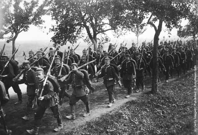 1914: German infantry on manoeuvres in preparation for war