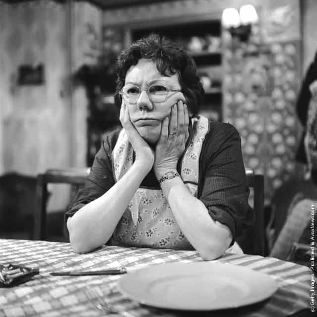 1967: English actress Dandy Nichols during rehearsals for the television series Till Death Us Do Part, where she plays the character of Else Garnett, the wife to Warren Mitchells Alf Garnett