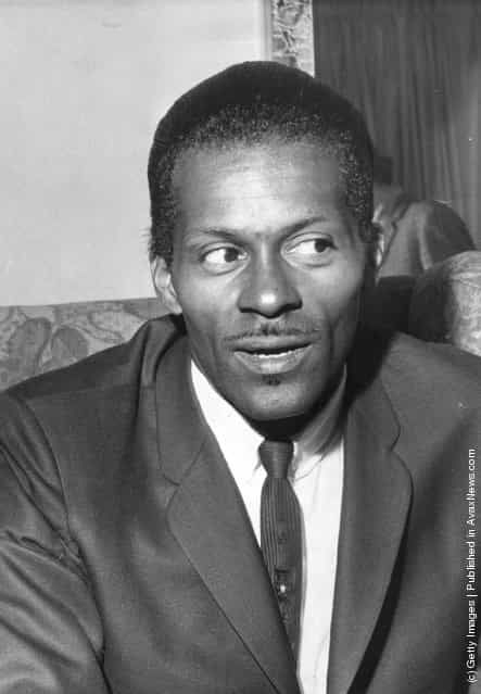 American rock n roll singer, songwriter and guitarist Charles Chuck Berry, one of the biggest influences on pre-Beatles pop