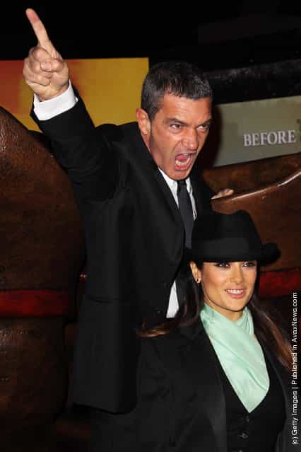 Antonio Banderas and Salma Hayek attend The Puss In Boots UK premiere at The Empire Leicester Square