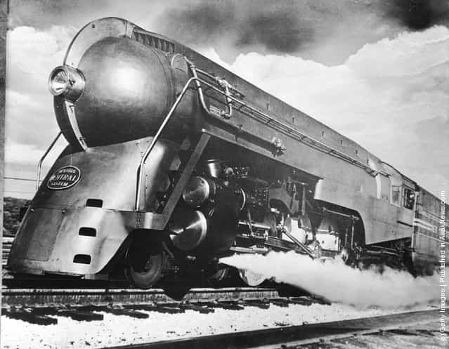 1938: The new streamlined 20th Century Ltd. locomotive, designed by Henry Dreyfuss, which runs between New York and Chicago