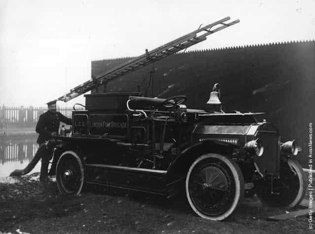 1914: A Dennis fire engine belonging to the London Fire Brigade