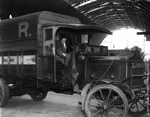 1926: A volunteer transport driver in her lorry during the General Strike