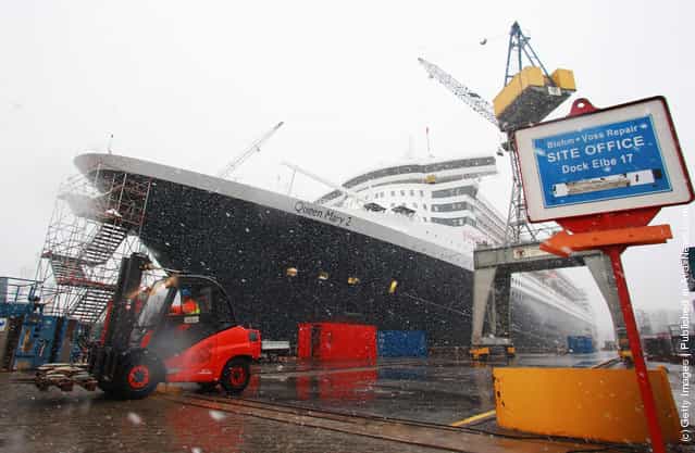The 'Queen Mary 2' cruise ship lies at the Blohm & Voss Repair shipyard after a 10-day intense renovation