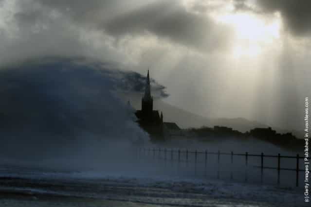 Largs promenade is battered by winds in Largs, Scotland