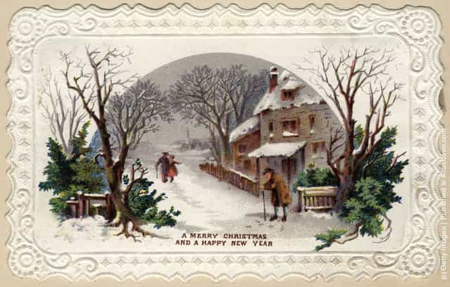 1881: An embossed-edged Christmas and New Years greetings card