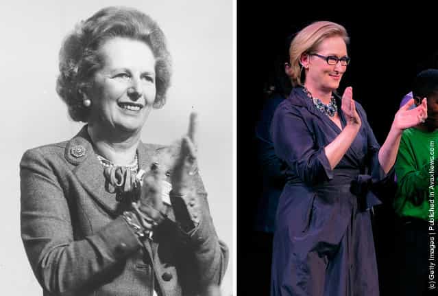 1986: Prime Minister Margaret Thatcher applauds the sentiments of one of her colleagues at the Conservative Party conference at Bournemouth in October 1986; Actress Meryl Streep performs onstage at the Paul Newmans Hole in the Wall Camps at Avery Fisher Hall, Lincoln Center on October 21, 2010 in New York City