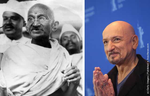 1930: Mahatma Gandhi (Mohandas Karamchand Gandhi, 1869 - 1948), Indian nationalist and spiritual leader, leads the Salt March in protest against the government monopoly on salt production in 1930; Actor Sir Ben Kingsley attends the Shutter Island Photocall during day three of the 60th Berlin International Film Festival at the Grand Hyatt Hotel on February 13, 2010 in Berlin, Germany