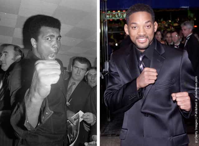 1974: American boxer Muhammad Ali, formerly Cassius Clay, strikes an aggressive pose at a press conference on November 29, 1974; American actor Will Smith at the Royal Premiere of the film Ali in London on December 11, 2001. Smith starred as Muhammad Ali in the film