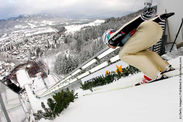 Simon Ammann of Switzerland skis during the FIS Ski Jumping World Cup Vierschanzentournee