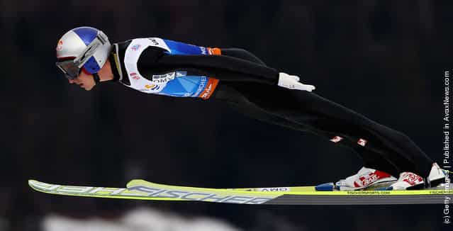 Gregor Schlierenzauer of Austria competes during the first round of the FIS Ski Jumping World Cup