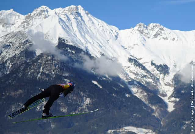 Andreas Kofler of Austria competes during the training round of the FIS Ski Jumping World Cup event at the 60th Four Hills ski jumping tournament