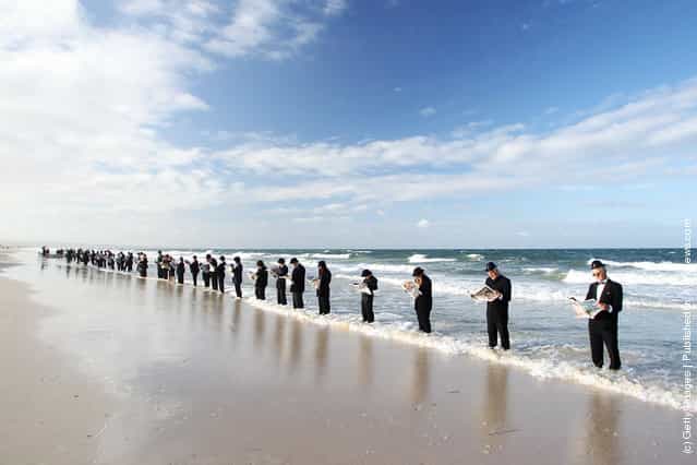 Human Sculpture Created At Henley Beach by Andrew Baines