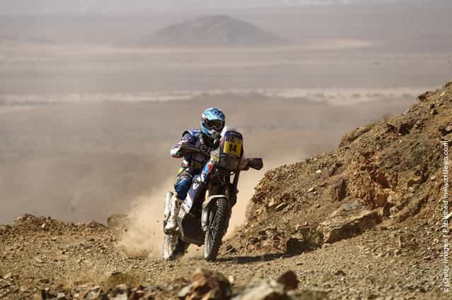 David Casteu of France and Yamaha Racing France/ELF in action during stage seven of the 2012 Dakar Rally