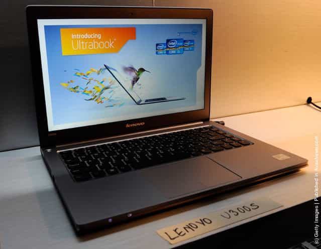 A Lenovo U300s Ultrabook is displayed during a press event by Intel Corp. at The Venetian for the 2012 International Consumer Electronics Show