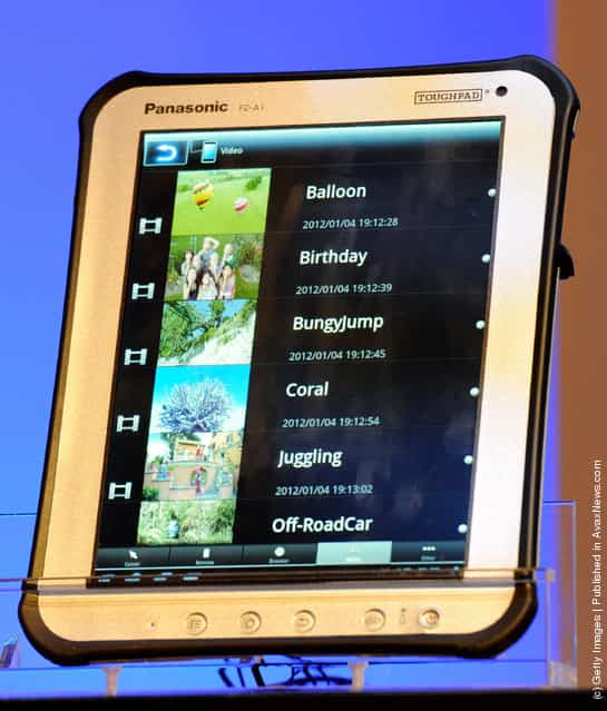 A Panasonic Toughpad is displayed during a press event at The Venetian for the 2012 International Consumer Electronics Show