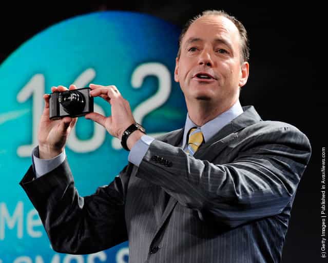 President of Consumer Electronics for Samsung Electronics America Tim Baxter shows a 16-megapixel WB850F camera during a press event at The Venetian for the 2012 International Consumer Electronics Show