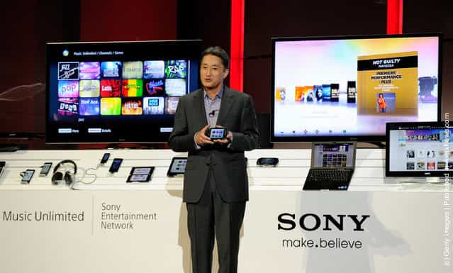 Sony Corp. Executive Deputy President Kazuo Hirai speaks about Sony Network Entertainments Music Unlimited service during a Sony press event at the Las Vegas Convention Center for the 2012 International Consumer Electronics Show